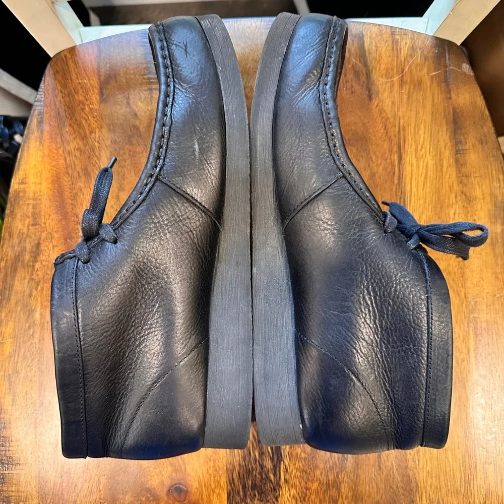 Clarks Wallabee Boot Mens Black Pebbled Leather Moc Toe Lace Up Shoes 10.5